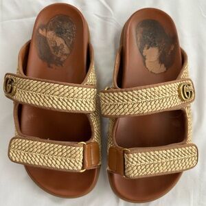 Gucci- Brown and Tan Double Strap Sandals